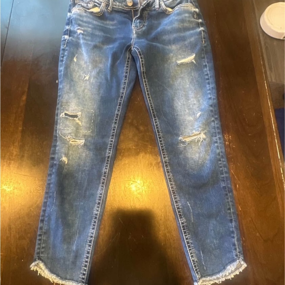 Silver Jeans Distressed Ankle Jeans in Blue